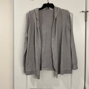 LOFT Hooded Cardigan, Navy Blue and white striped, size M